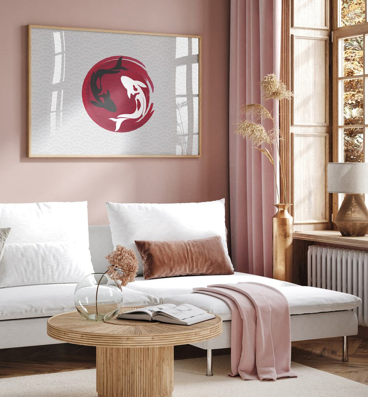 Elegant KOI LOVE II, JAPANESE PAINTINGS showcased in a serene living room, perfect for adding tranquility to your space.