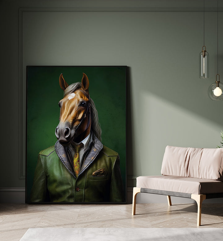 ELEGANT GREEN HORSE ANIMAL ART , ANIMAL PAINTINGS