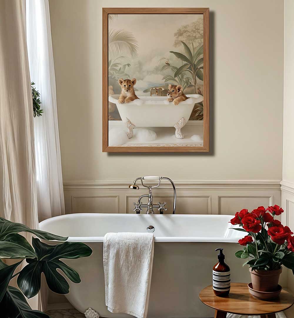 JUNGLE LION SOAK , BATHROOM ART PRINTS
