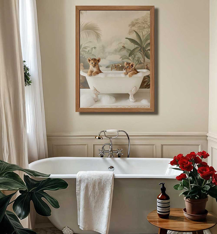 JUNGLE LION SOAK , BATHROOM ART PRINTS