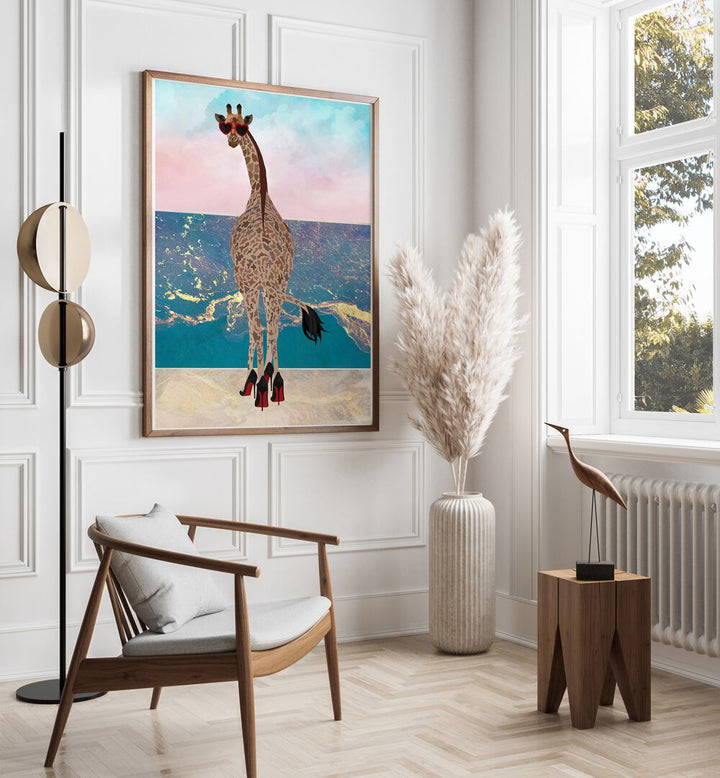 GIRAFFE ON HOLIDAY WAVE BY SARAH MANOVSKI , WILDLIFE POSTERS , WILDLIFE PAINTINGS