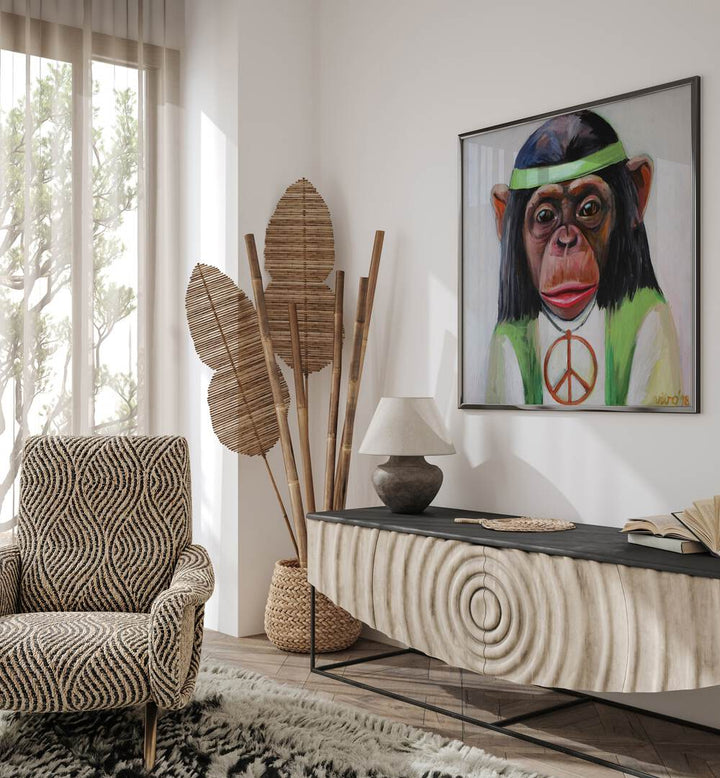 Vibrant PEACEFUL PRIMATE VIBE, COMIC POSTERS in a stylish room, perfect for adding color and personality to your space.
