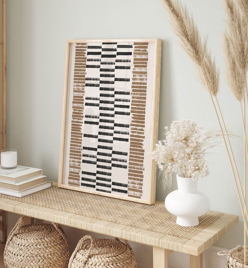 LINO CUT PATTERN NO.2, GEOMETRIC ART PRINTS showcase modern elegance in a stylish living space decor.