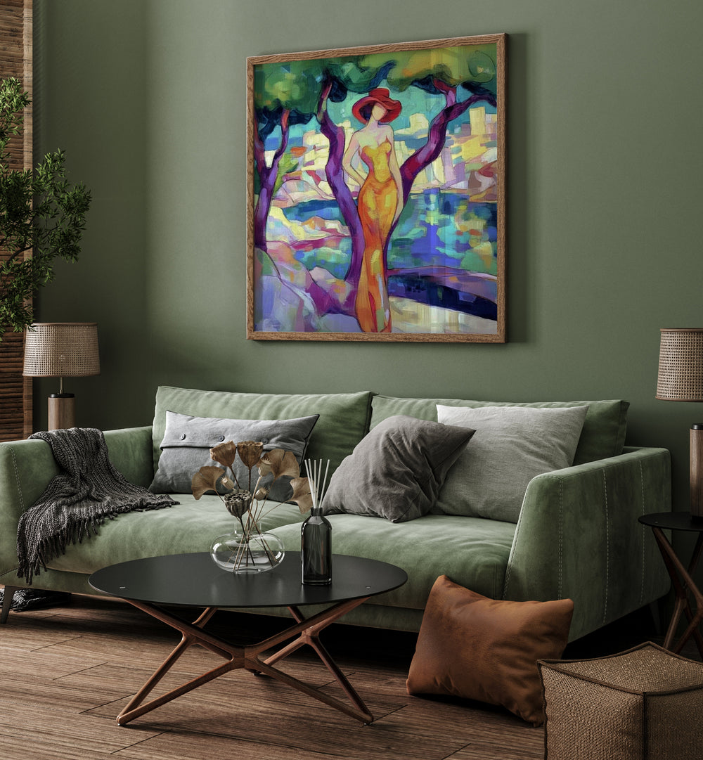 Stylish decor featuring the vibrant WOMAN IN YELLOW artwork, perfect for modern living spaces.
