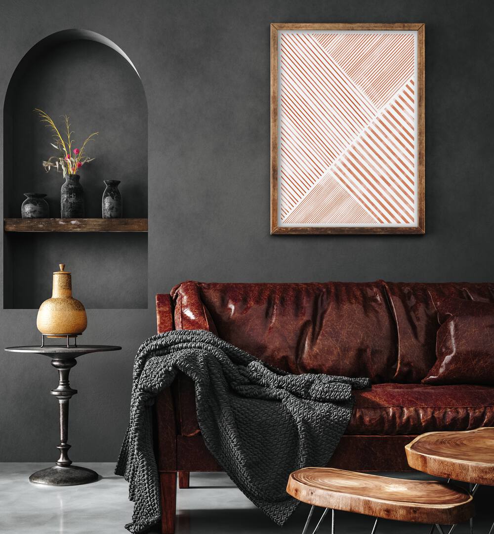 Stylish PEACHY LINE ART II, GEOMETRIC ART PRINTS enhance modern home decor with artistic sophistication.