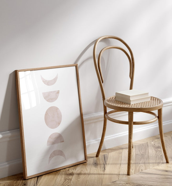 Stylish chair beside the WATERCOLOR III, BOHO ART PAINTINGS, enhancing modern decor with vibrant watercolor circles.