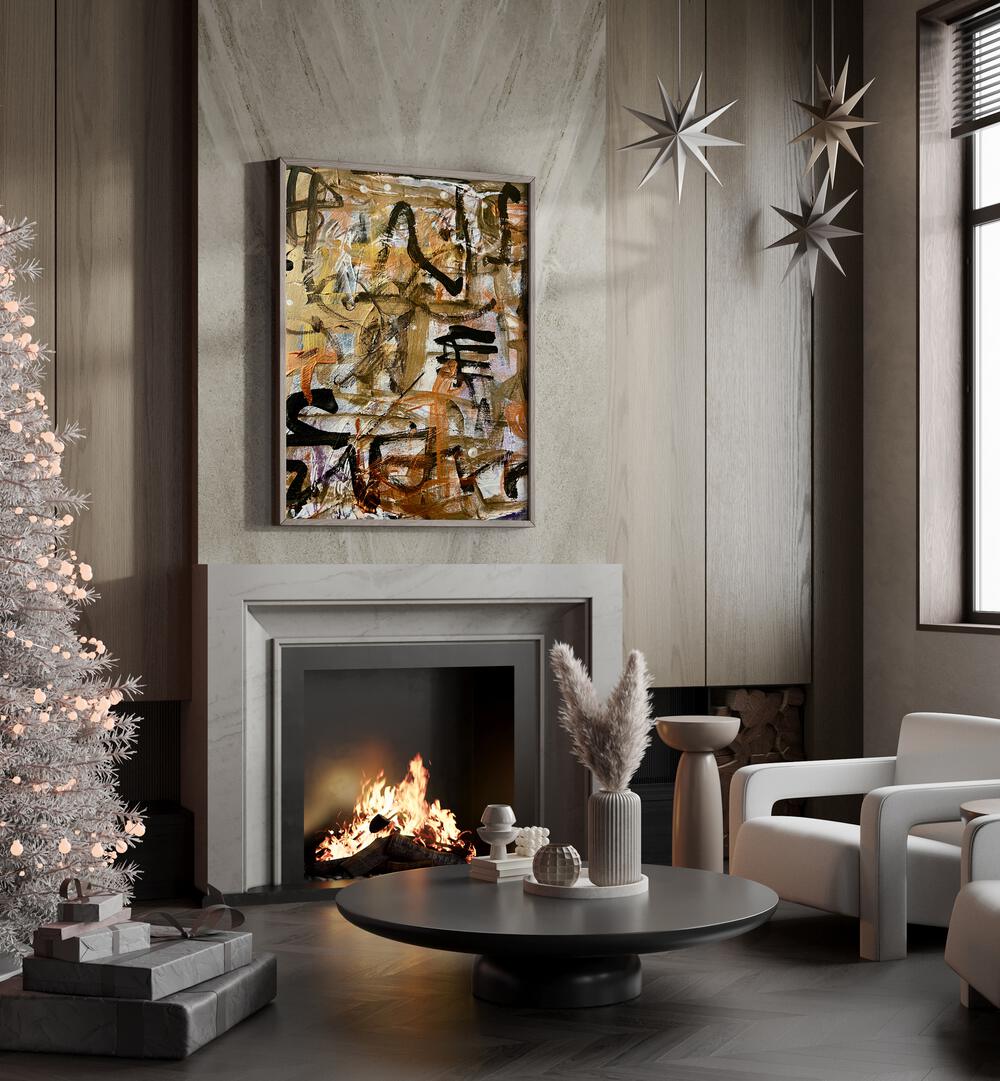 Stylish interior featuring DAY XVI, ABSTRACT PAINTINGS, enhancing the modern space with captivating art.