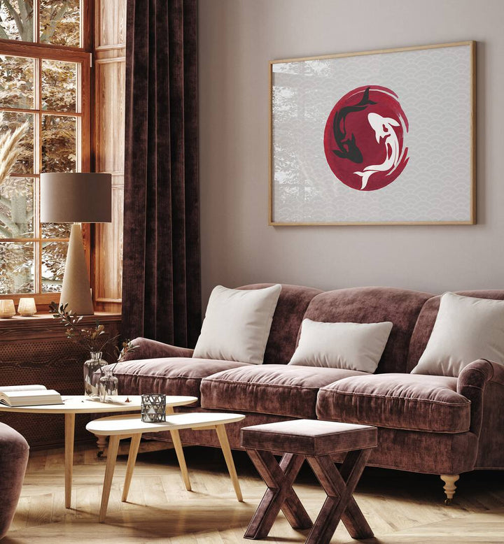 Elegant KOI LOVE II, JAPANESE PAINTINGS, beautifully captures koi fish in serene decor, perfect for a tranquil space.