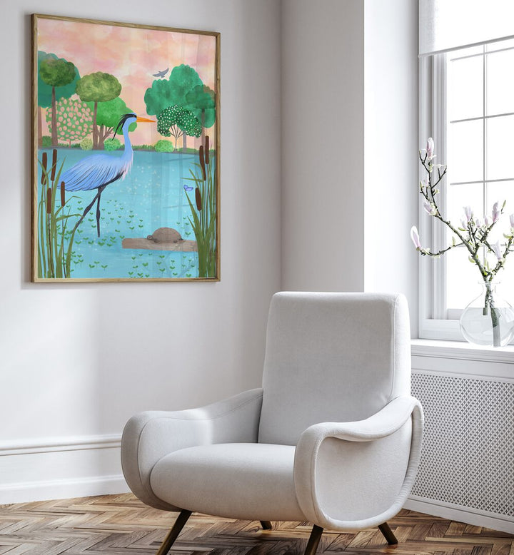 SERENE HERON HAVEN , WILDLIFE PAINTINGS , WILDLIFE POSTERS