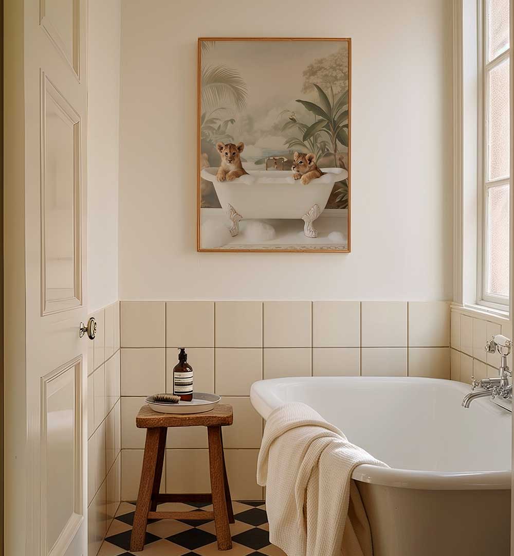 JUNGLE LION SOAK , BATHROOM ART PRINTS