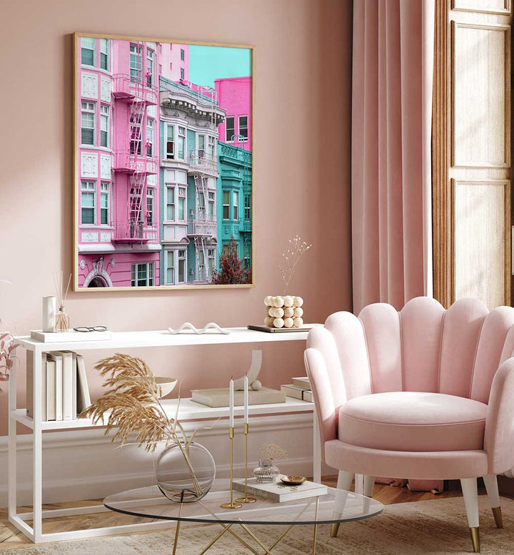 PINK AND BLUE ROW HOUSES IN SAN FRANCISCO , PHOTOGRAPHY PRINTS
