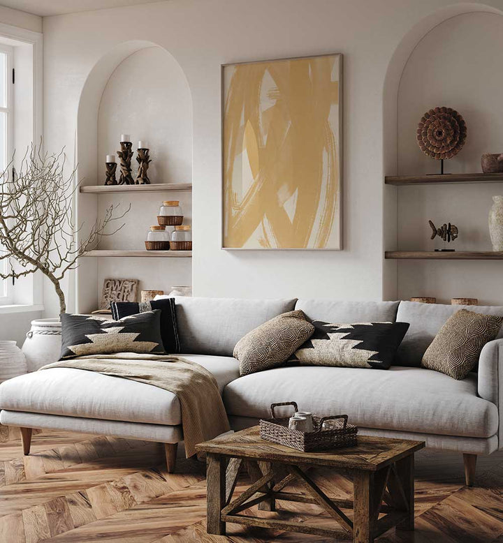 DYNAMIC BEIGE BRUSHSTROKES , ABSTRACT PAINTINGS