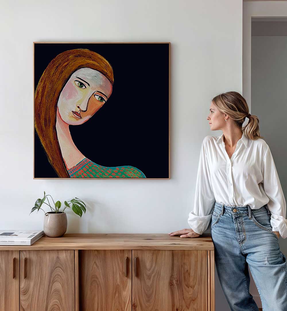 WOMAN LOOKING , PORTRAITS & FIGURATIVE ILLUSTRATIONS