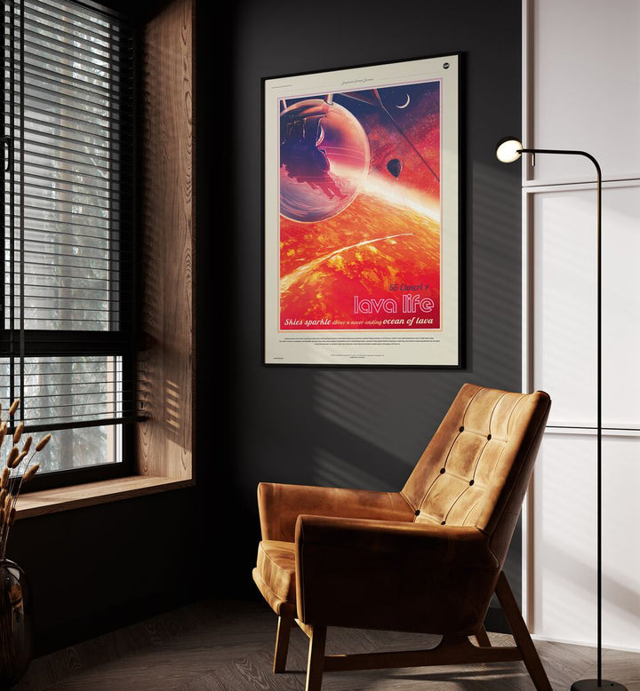 55 Cancri E Astronaut & Nasa Paintings, Space Art Prints Artwork in Black Plain Frame placed on a Dark Grey Colored Wall in the Drawing Room


