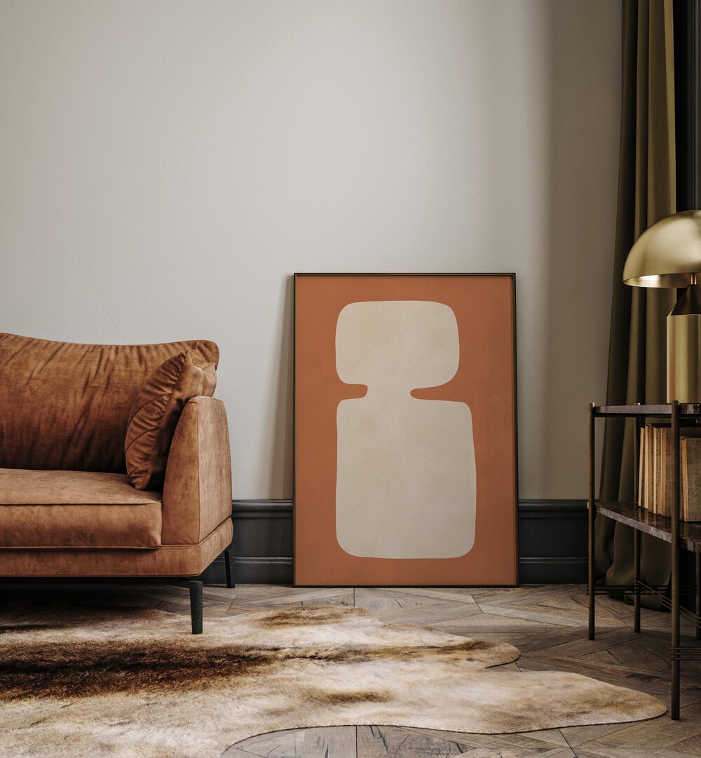 Stylish living room featuring TRIBAL SHAPES XVII, GEOMETRIC ART PRINTS, blending modern design with cultural inspiration.