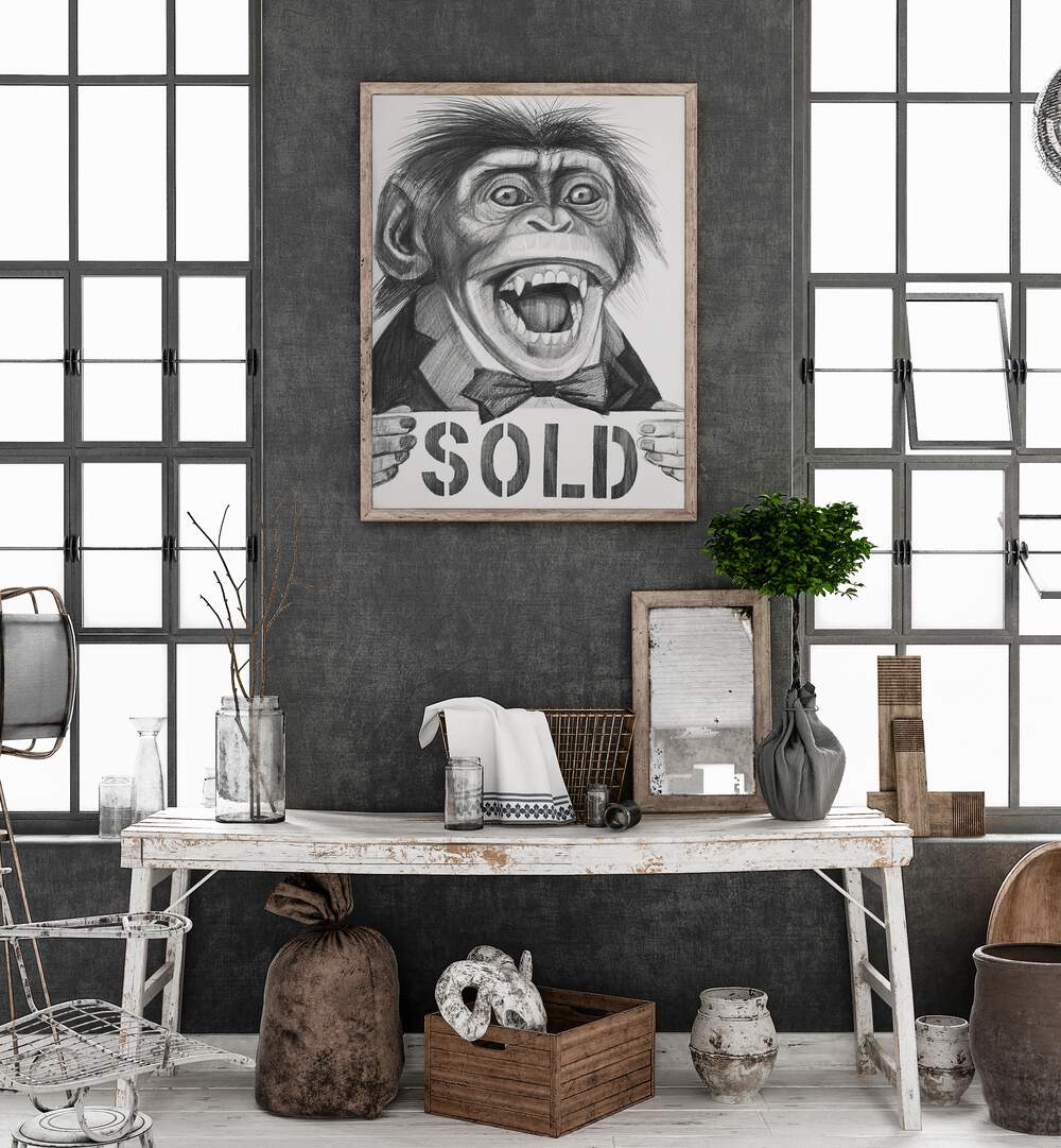 Stylish PRIMAL AUCTIONEER, COMIC POSTERS featuring a bold monkey design that enhances any space with comic art flair.