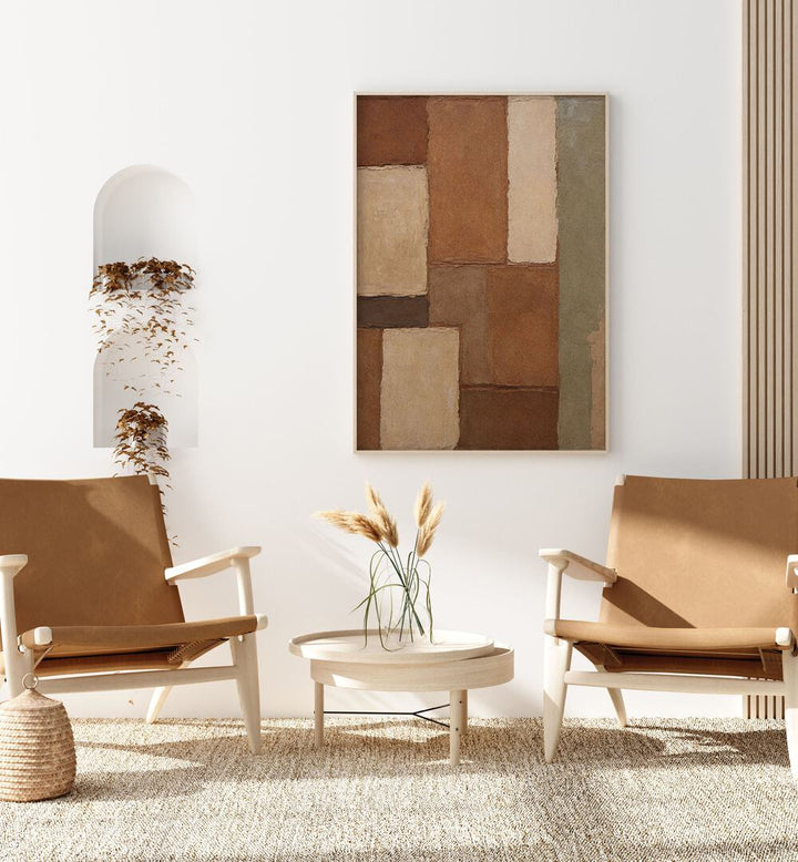 Stylish living space featuring ARCILLA, ABSTRACT PAINTINGS, enhancing modern decor with vibrant color and form.