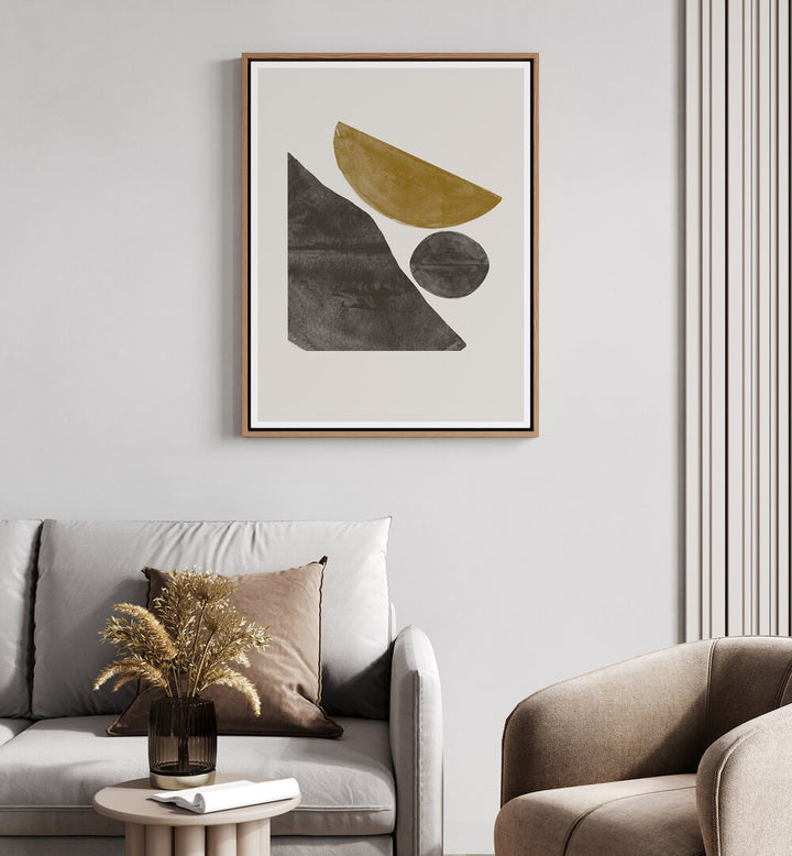 Modern living room showcasing NEW OBJECTS NO.II, GEOMETRIC ART PRINTS, enhancing the space's elegance and style.