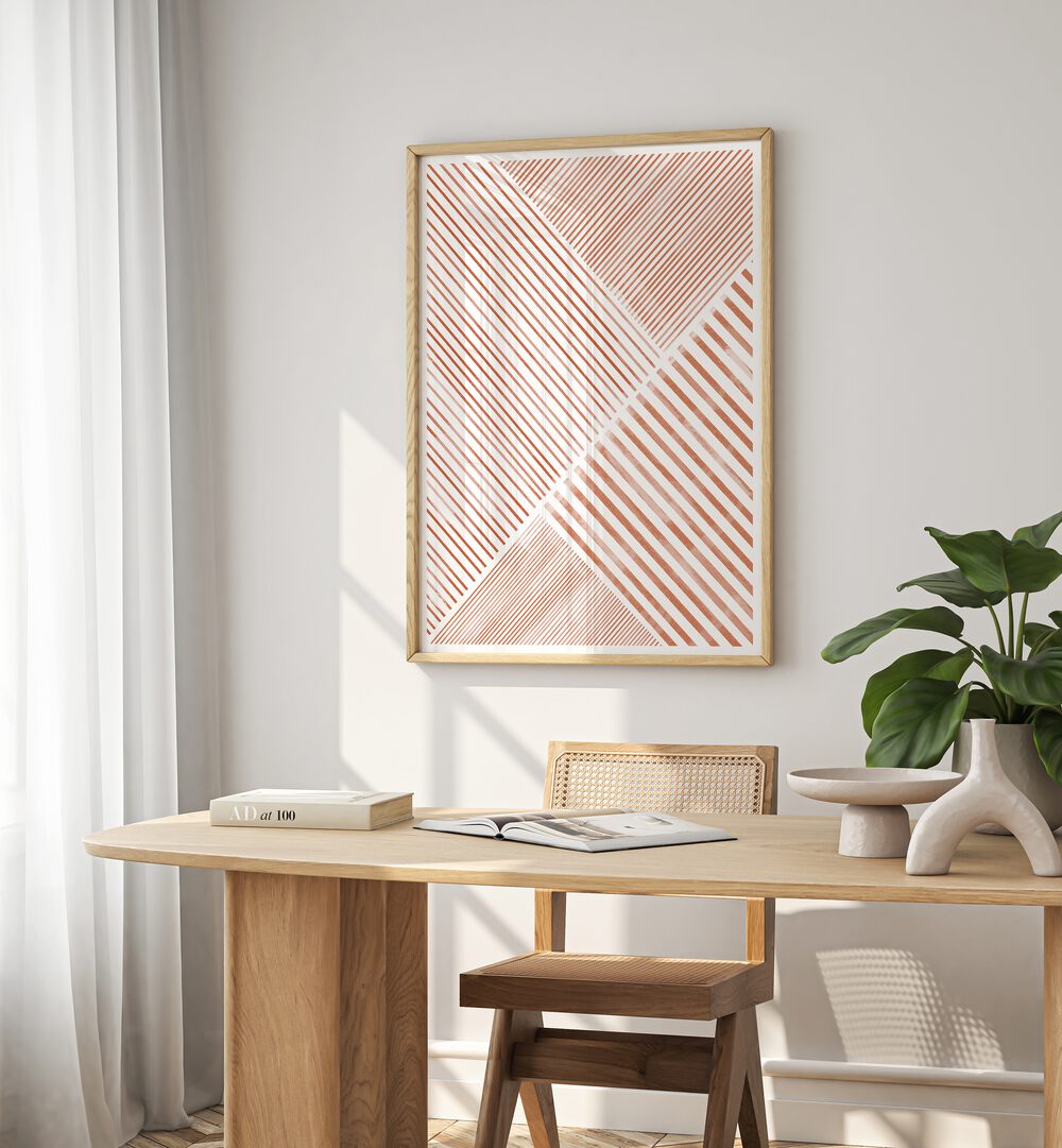 Stylish PEACHY LINE ART II, GEOMETRIC ART PRINTS, enhances modern home decor with its captivating design.