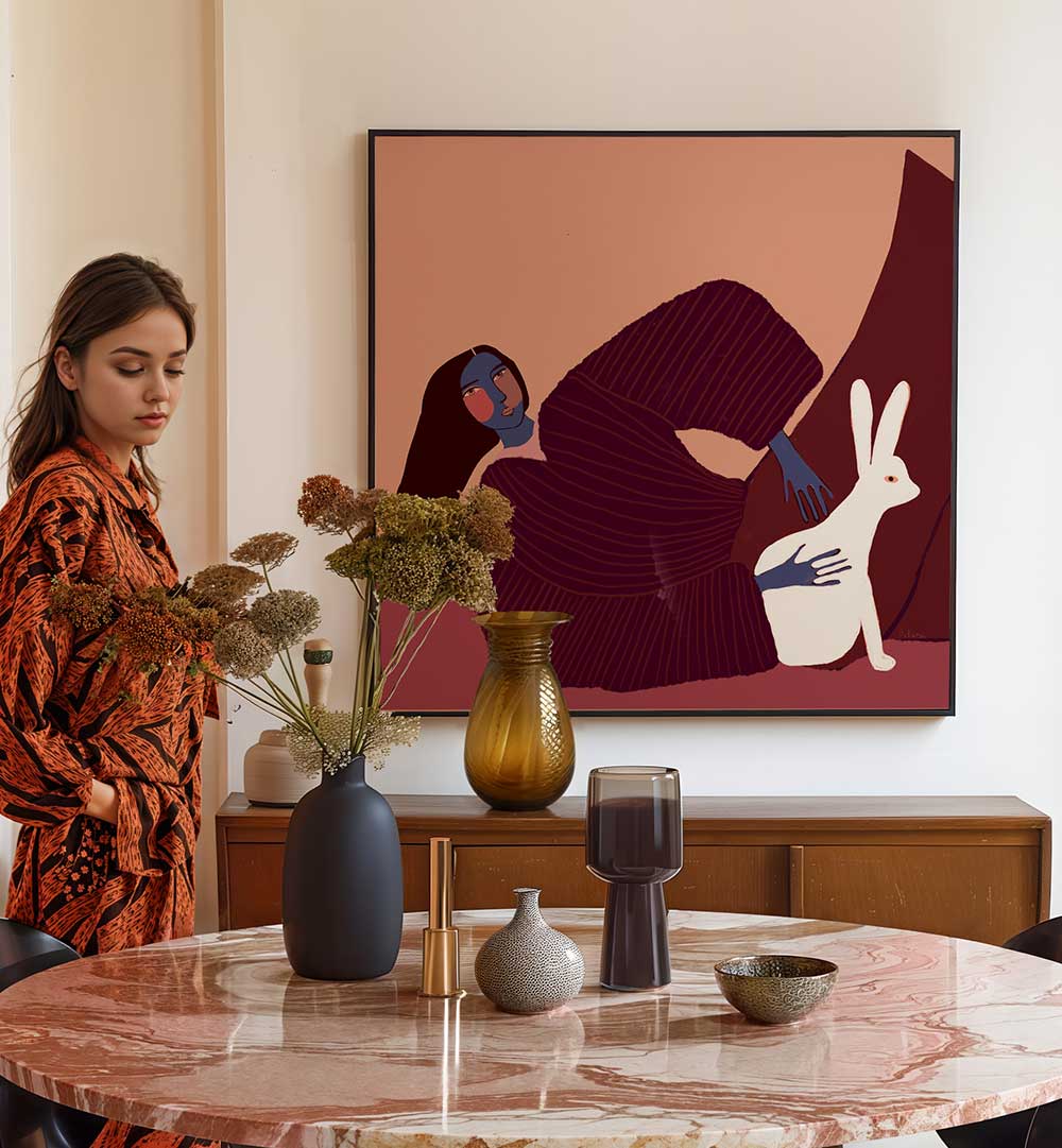 LADY AND RABBIT , PORTRAITS & FIGURATIVE ILLUSTRATIONS