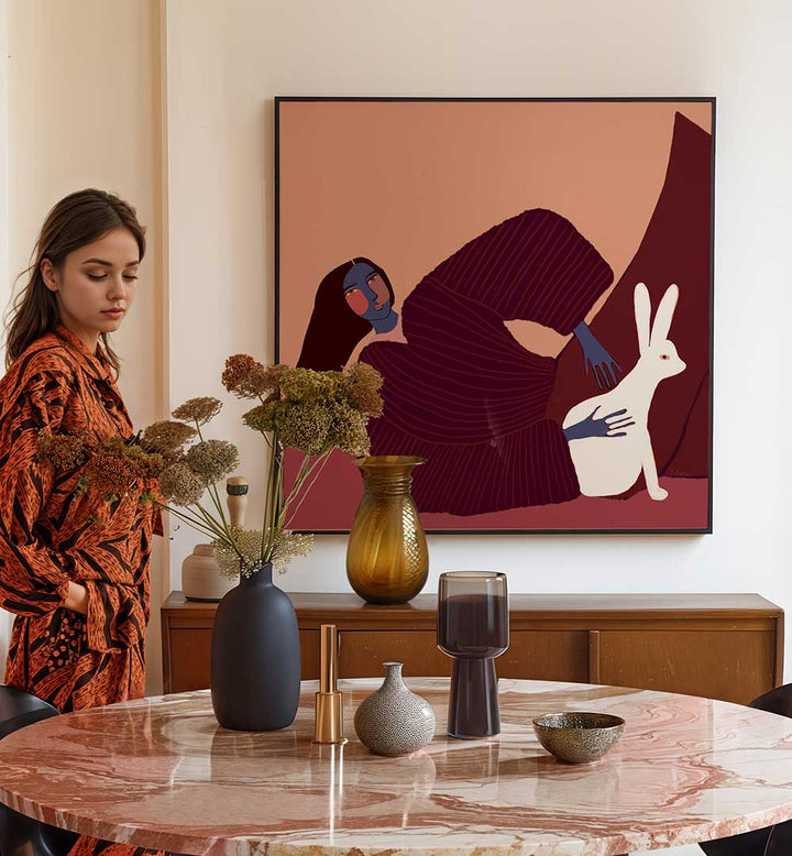 LADY AND RABBIT , PORTRAITS & FIGURATIVE ILLUSTRATIONS