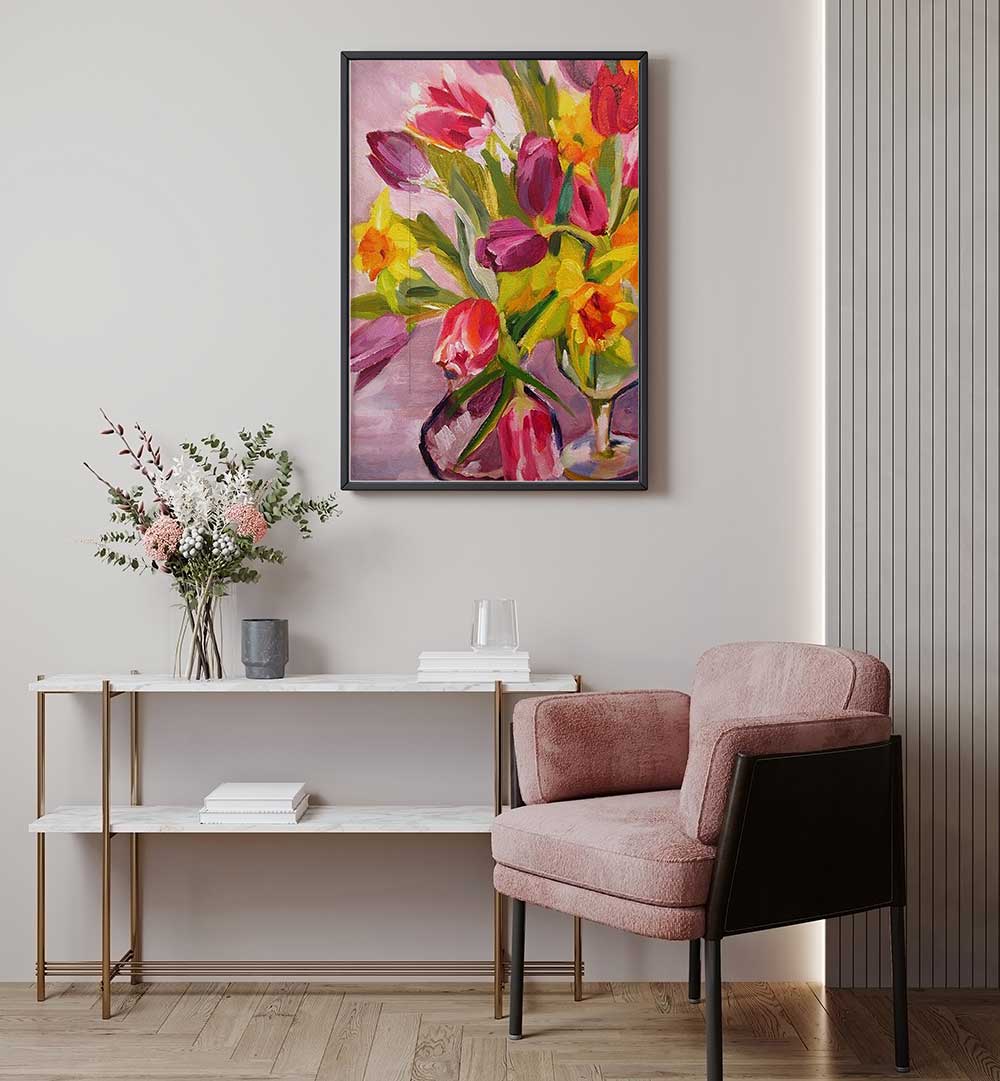 SPRING FLOWERS I , FLORAL FLOWER PAINTINGS