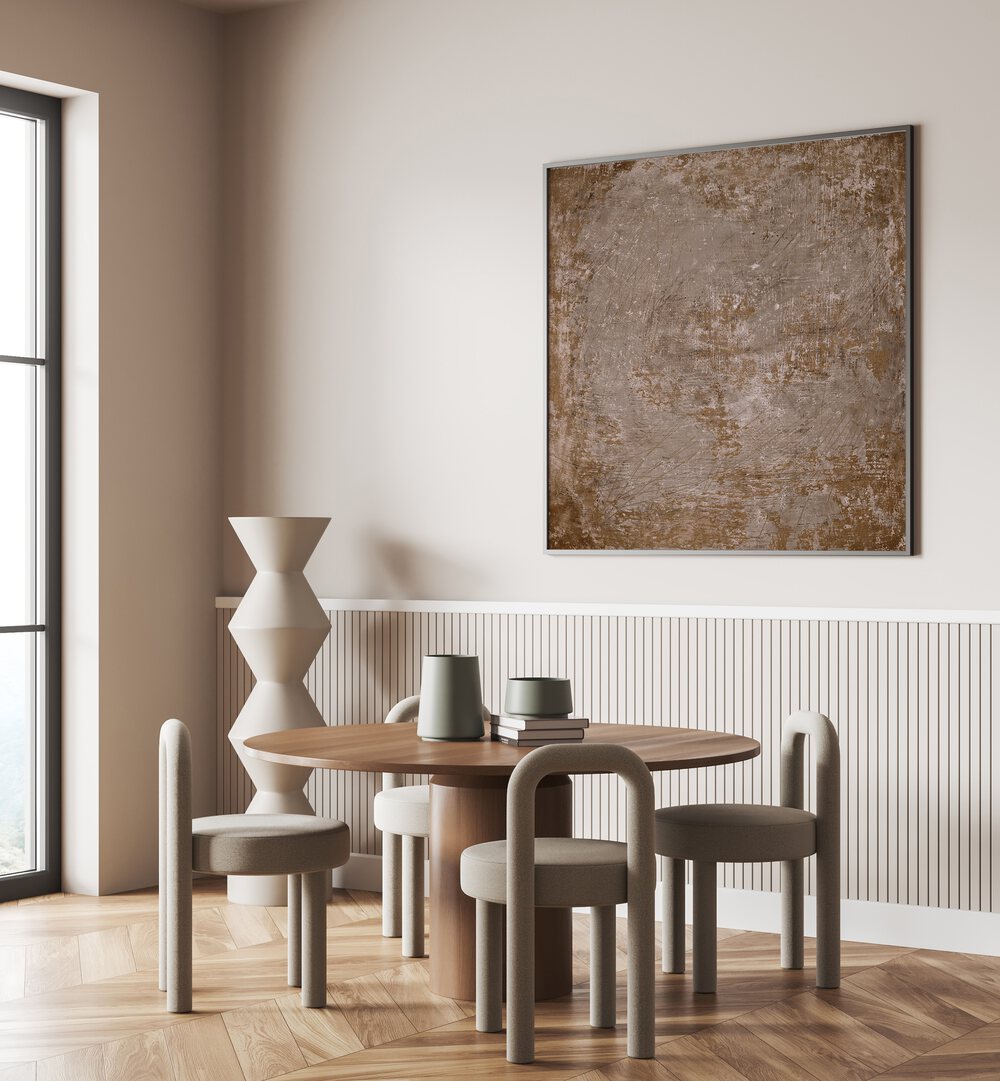 Stylish dining area featuring TEXTURE II, ABSTRACT PAINTINGS, perfect for enhancing modern interior decor.