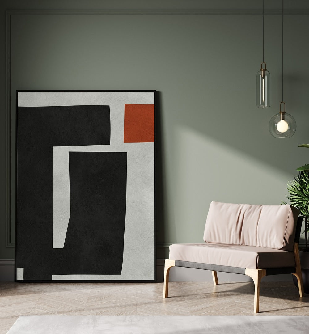 Stylish MODERN SHAPES VII, GEOMETRIC ART PRINTS enhancing contemporary decor in a chic living space.