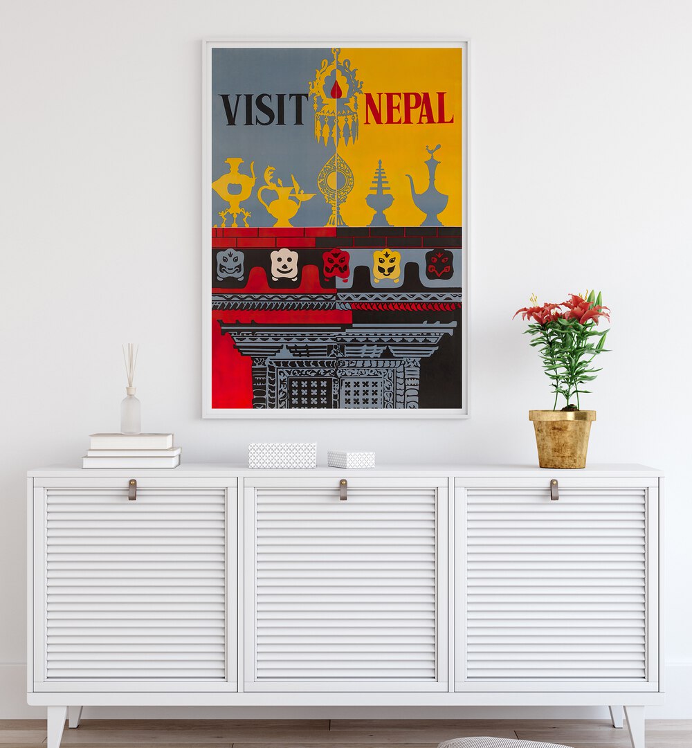 Colorful NEPAL VINTAGE TRAVEL POSTERS showcasing cultural elements, perfect for enhancing your living space.