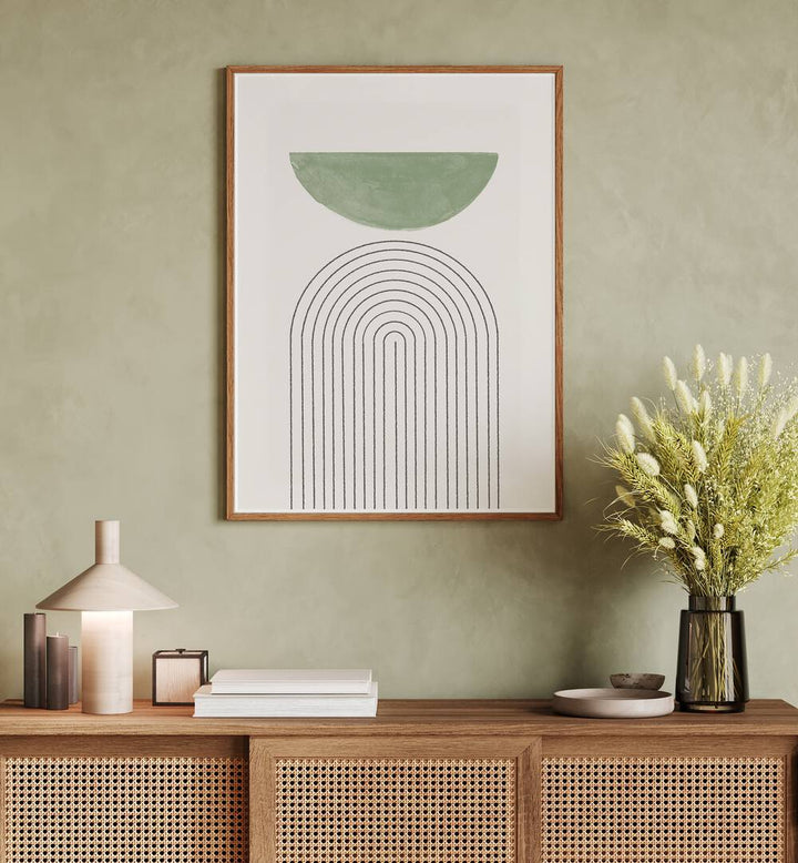 Stylish GREEN MOON III, BOHO ART PAINTINGS by THE MIUUS STUDIO enhances contemporary interiors with vibrant design.