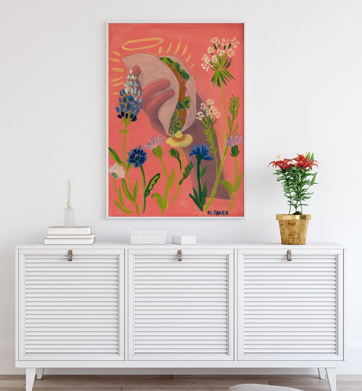 Bright and colorful TEXAS WILD FLOWERS TACO, KITCHEN POSTERS by Eleanor Baker, showcasing Texas's vibrant beauty.