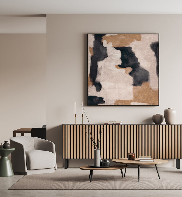 Stylish interior featuring DYNAMIC BRUSHSTROKES II, ABSTRACT PAINTINGS, enhancing modern decor elegance.