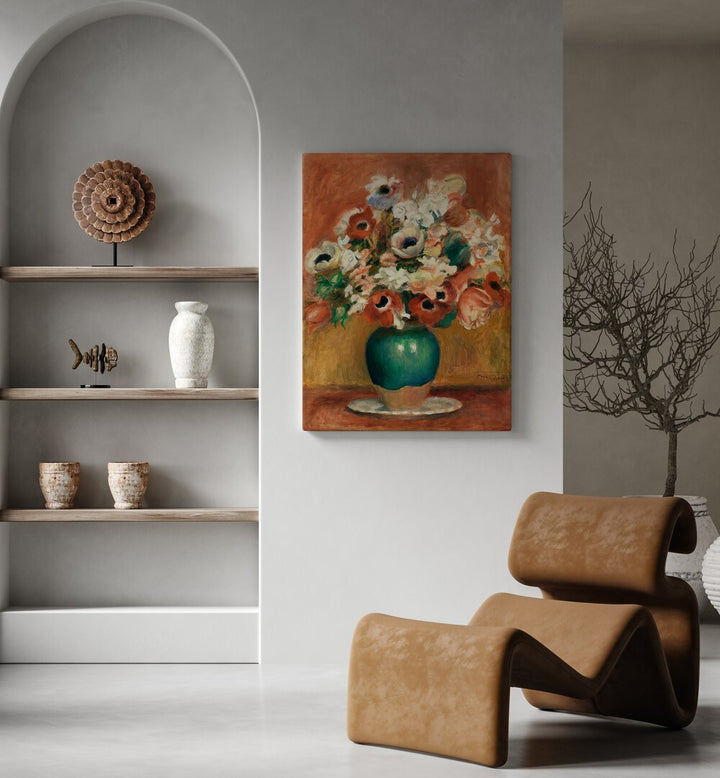 FLOWERS IN A GREEN VASE  , VINTAGE PAINTINGS