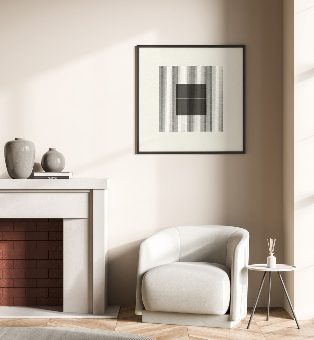 Stylish living room featuring PAPER OBJECT VI, GEOMETRIC ART PRINTS, enhancing elegance and modern decor.