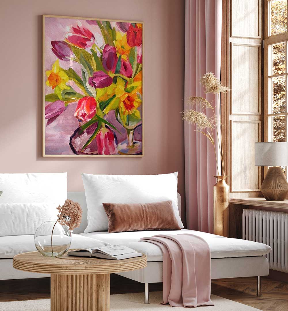 SPRING FLOWERS I , FLORAL FLOWER PAINTINGS