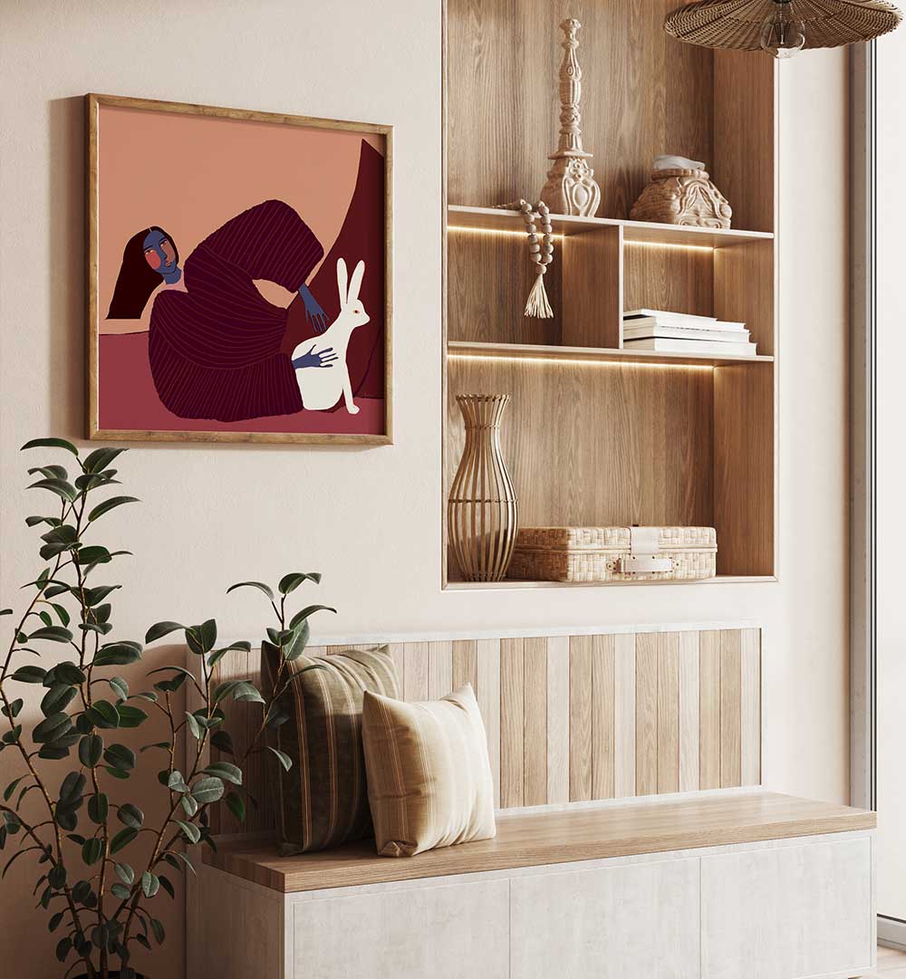 LADY AND RABBIT , PORTRAITS & FIGURATIVE ILLUSTRATIONS