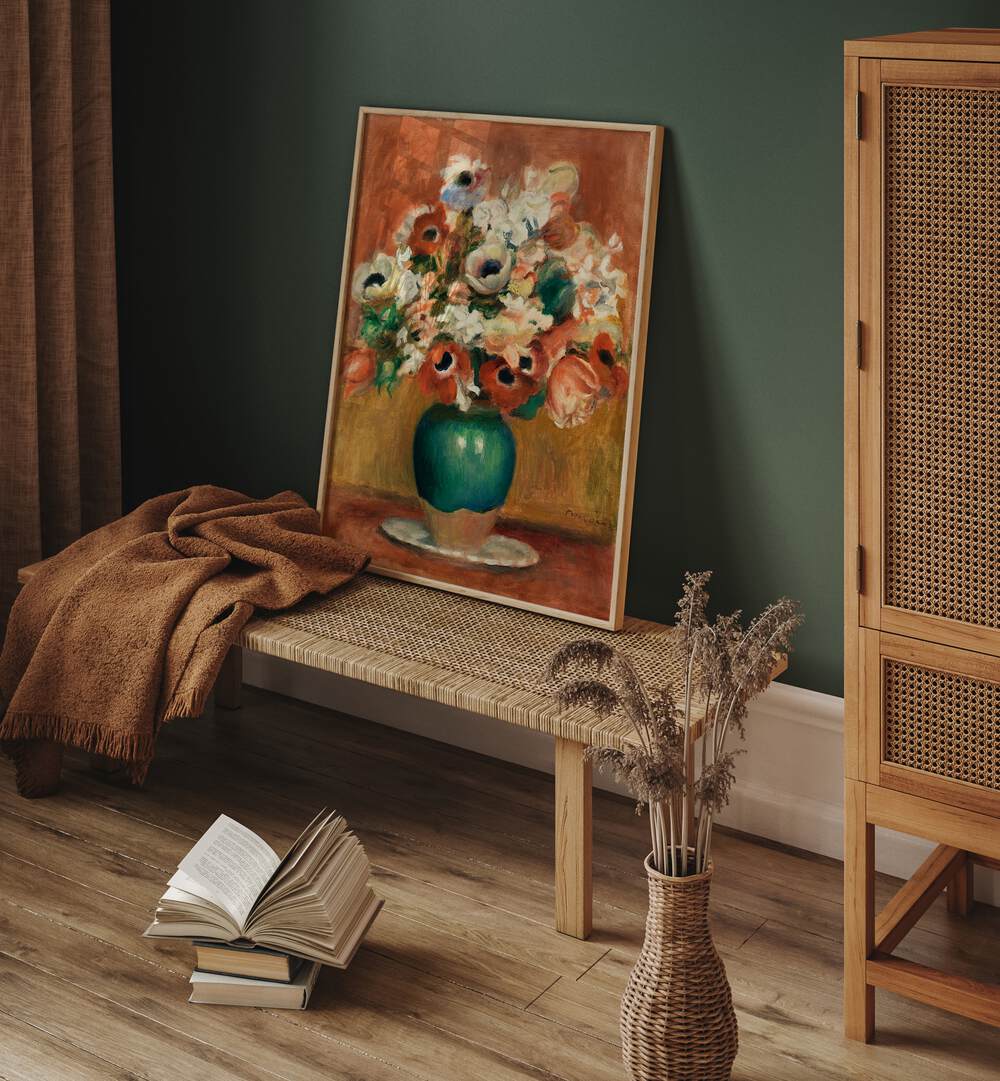 FLOWERS IN A GREEN VASE  , VINTAGE PAINTINGS