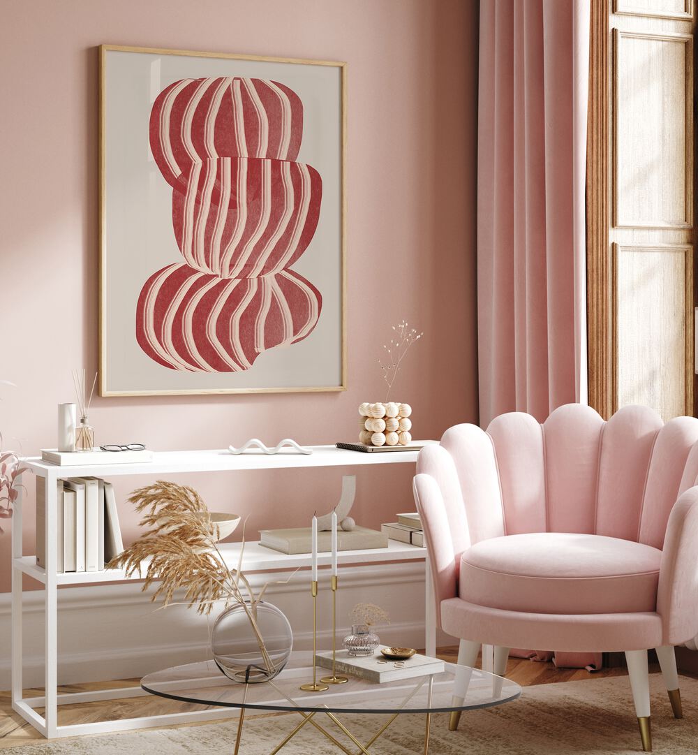 Stylish pink room featuring MODERN COMPOSITION, ABSTRACT PAINTINGS that enhance contemporary decor and inspire creativity.