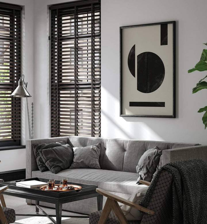 Elevate your space with ZEN NR1, GEOMETRIC ART PRINTS showcasing modern elegance in a stylish living room setting.