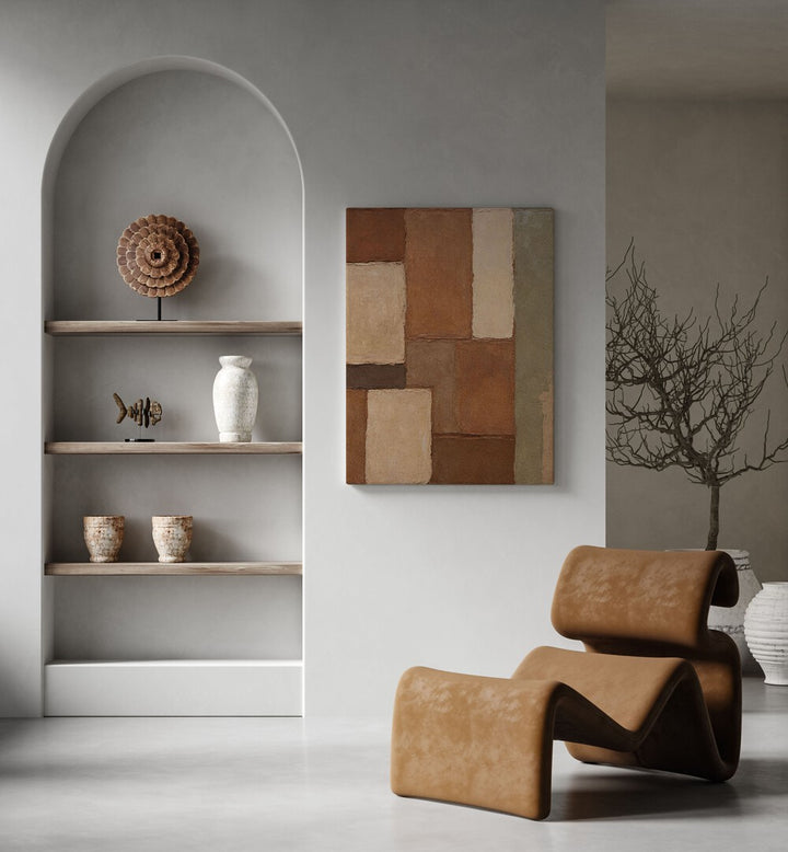 Stylish living room featuring ARCILLA, ABSTRACT PAINTINGS, enhancing modern decor with vibrant color and form.