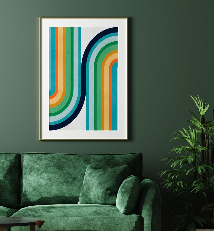 Colorful CURVED LINES II, GEOMETRIC ART PRINTS adds vibrant energy to your space with its dynamic design.