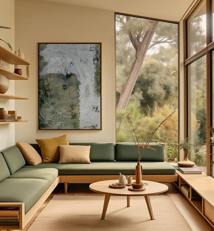 Modern living room featuring LAYERS AND MARKS III, ABSTRACT PAINTINGS, adding sophistication to any space.