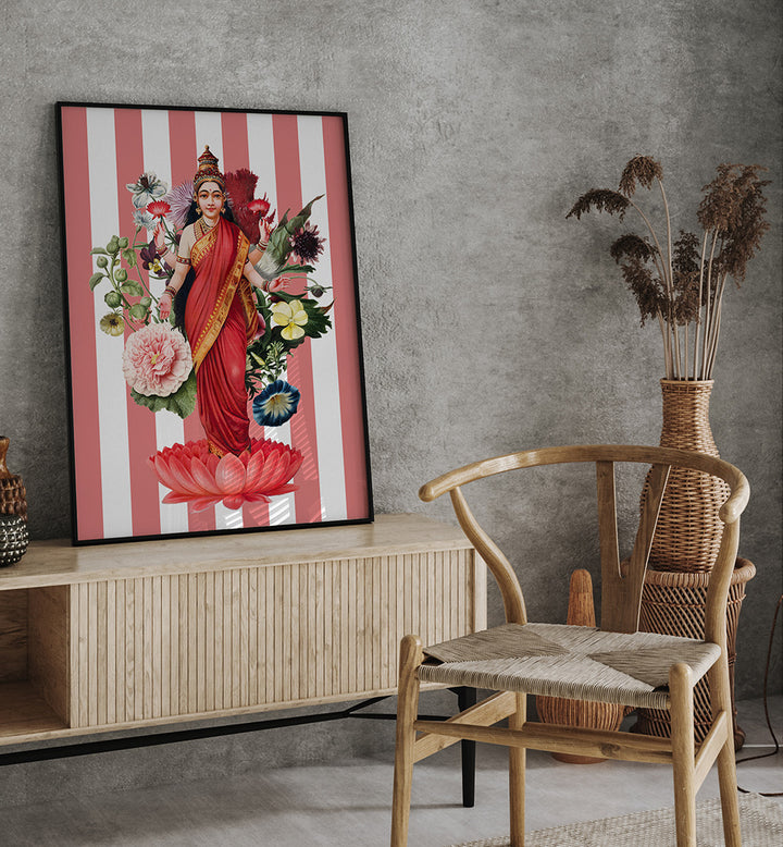LAKSHMI A FLORAL TRIBUTE , INDIAN ART PAINTINGS