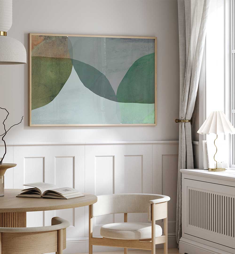 Elegant living space featuring EARTHENWARE SURFACES I, ABSTRACT PAINTINGS, adding vibrant character to your home.