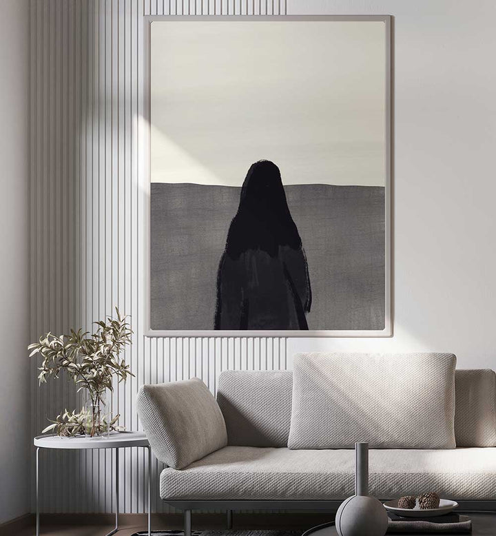 STANDING AGAINST A SERENE , ABSTRACT PAINTINGS