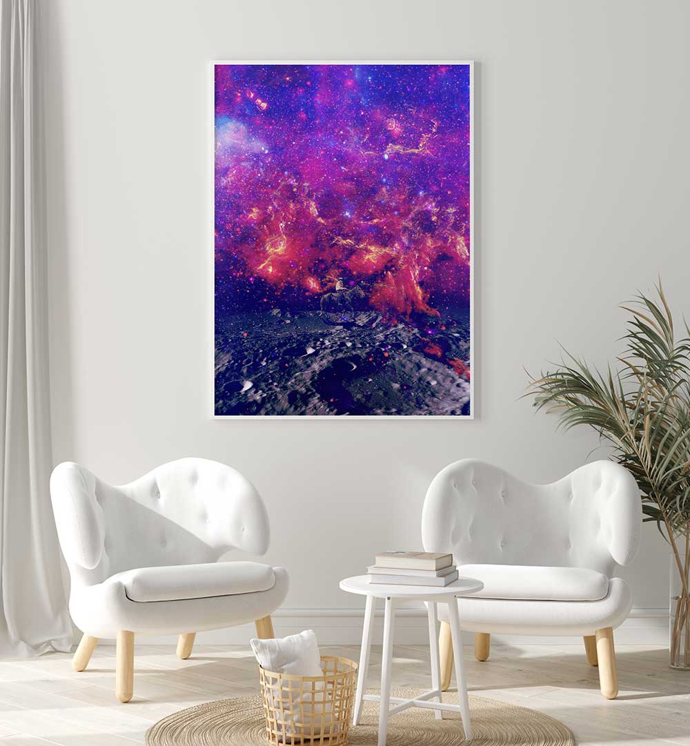 Vibrant SPACE COWBOY, SURREAL ART PRINTS showcasing cosmic colors and textures, perfect for any modern decor.