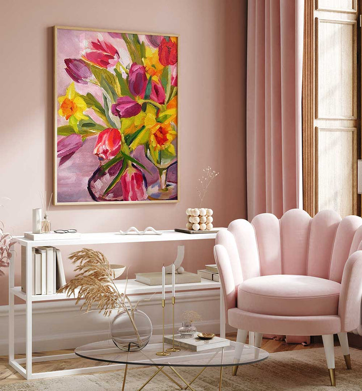 SPRING FLOWERS I , FLORAL FLOWER PAINTINGS