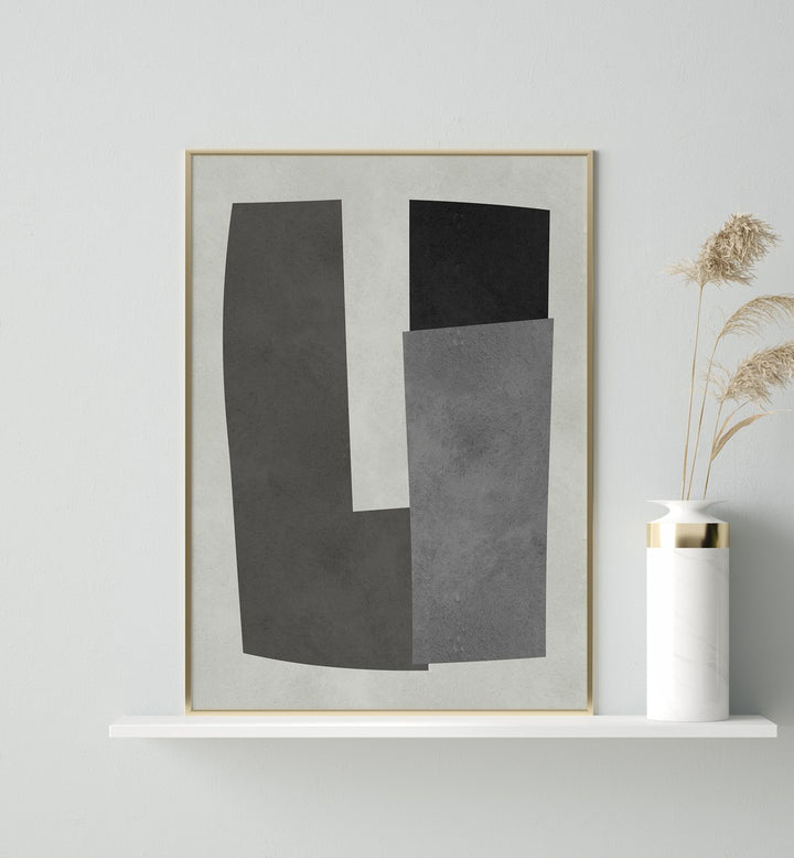 Stylish MODERN SHAPES X, GEOMETRIC ART PRINTS in black and gray, perfect for contemporary home decor.