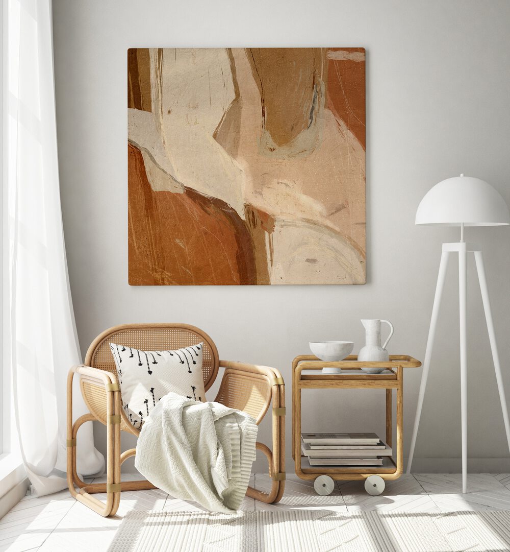 Stylish living space featuring EARTHY ABSTRACTIONS, ABSTRACT PAINTINGS, enhancing modern decor with warm tones.