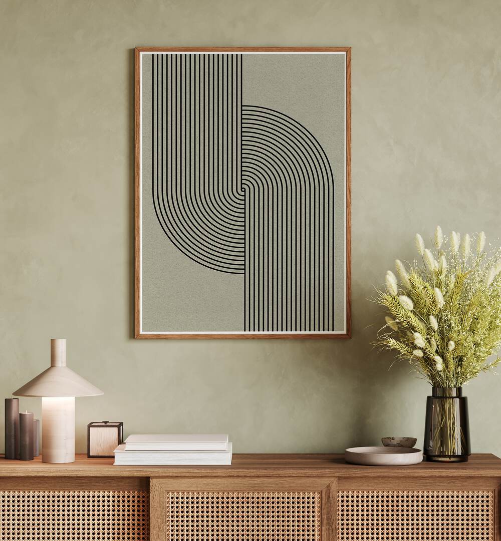 Stylish GREEN MID CENTURY MODERN, GEOMETRIC ART PRINTS enhancing a modern living space with elegance and sophistication.